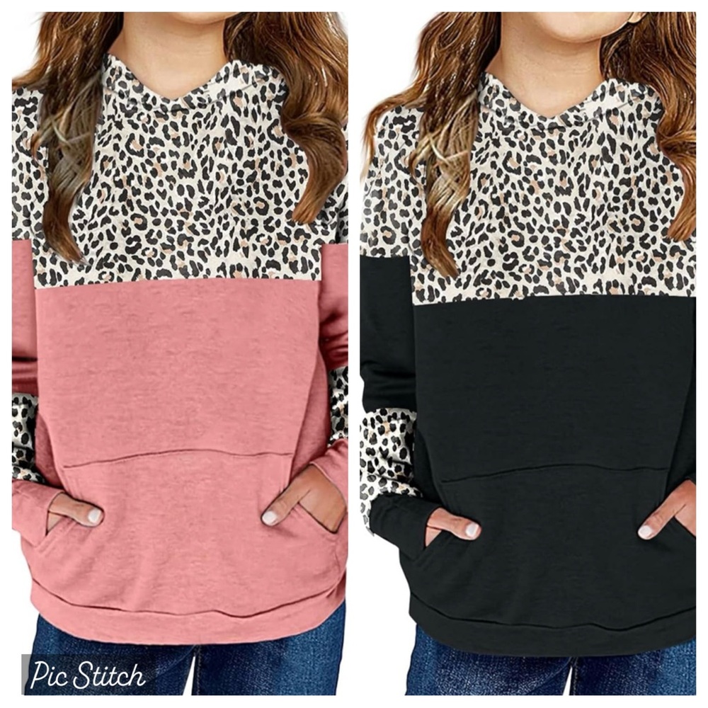 NEW Amazon Leopard/Cheetah Hoodie - Set of 2 Pink & Black - Girls Size 12-13